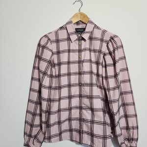 Scotch & Soda Plaid Puff Sleeve Button Up Shirt